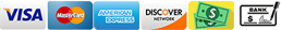Accepted payments: Visa, Mastercard, American Express, Discover, cash and check